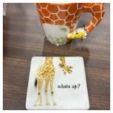 Hand-painted Animals Ceramic Mug (13.66oz) (Giraffe) with coaster - Retail: $0