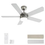 POCHFAN 42 Inch Brushed Nickel Ceiling Fans with Lights,Ceiling Fan with Remote Control,Reversible DC Motor,3 CCT 6-Speed,Noiseless Ceiling Fan for Bedroom,Living Room,Dining Room,ETL Listed - Retail: