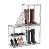 ZHAIXIAONIAN 3 Pack Boot Storage Organizer Tall Boots Boxes Clear Plastic Stackable Acrylic Boot Display Case Storage Box with Divider, Shoe Organizer Box, XXX-L - Retail: $49