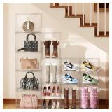 ZHAIXIAONIAN 3 Pack Boot Storage Organizer Tall Boots Boxes Clear Plastic Stackable Acrylic Boot Display Case Storage Box with Divider, Shoe Organizer Box, XXX-L - Retail: $49