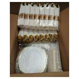 Goodluck 350 Piece Gold Plastic Dinnerware Set for 50 Guests, Fancy Disposable Plates, Include: 100 Gold Rim Plastic Plates, 150 Silverwares, 50 Pre Rolled Napkins, 50 Cups for Party, Wedding - Retail