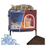 Cooling & Heated Cat Shelter for Outside - Dual Use Outdoor Cat House with Heating Pad & Fan - Air Condition Cat Mat with Ice Packs - Ideal for Stray/Feral Cats in Summer & Winter - Retail: $85