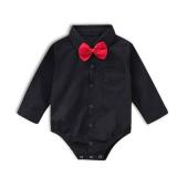 SOBOWO Baby Boy Button Down Onsie Baby Boy Shirt Baby Boys Formal Dress Shirt Bodysuit Long Sleeve Button Up One-Piece Romper Jumpsuit Wedding Party 0-24M(6-9 Months, Black) - Retail: $18