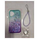 NGB Designed for iPhone 16 Case, Aqua/Purple | Glitter Liquid Sparkle Cute Cover for Women Girls Kids | with Tempered Glass Screen Protector & Ring Holder & Wrist Strap - Retail: $13