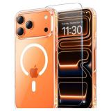 Temdan for iPhone 17 Pro Max Case Clear with Screen Protector, Compatible with Magsafe, Anti-Yellowing, Military-Grade Protection, Shockproof Slim Magnetic Phone Case Cover, Transparent - Retail: $6