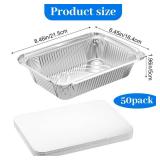 Kifmurase 50 Pcs Aluminum Pans with Lids, 8.5x6.5 Disposable Tin Foil Pan 2.25LB To Go Food Containers Baking Pans for Cooking Heating Roasting Take Out Freeze Meal Prep - Retail: $17