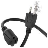 PLUGTUL 3 FT Extension Cord, Short Power Cord, Black Indoor/Outdoor 16 Gauge 3 Prong Grounded Wire ETL Listed, 13A 1625W 125V SJTW - Retail: $5