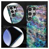 Compatible with Samsung Galaxy S23 Ultra Case - Dual-Layer Protection, Hard Shell with Silicone Interior,Slim Scratch Resistant Shockproof for Woman Men - Blue Abalone Mollusk Shell Patten - Retail: $