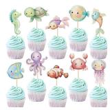 Ercadio 20Pcs Ocean Animal Cupcake Toppers Under the Sea Turtles Octopus Cupcake Picks Seahorse Coral Cake Decorations for Under the Sea Theme Baby Shower Birthday Party Supplies - Retail: $7