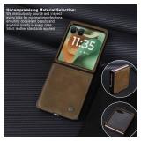 ASAPDOS Leather Folio Magnetic Case for Motorola Razr 2025/2024+ Plus[Compatible with MagSafe],Built-in Screen Protector and PU Leather Thin Slim Protective Case Cover for Man and Women Light Brown - 
