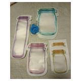 81 Pcs Reusable Mason Jar Food Storage Plastic Bags - Multi-Size Fresh Leak Proof Sandwich Snack Zipper Bags With Chalkboard Label Sticker and Silicone Funnel for Kitchen, Camping, Travel, Office - Re