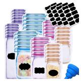 81 Pcs Reusable Mason Jar Food Storage Plastic Bags - Multi-Size Fresh Leak Proof Sandwich Snack Zipper Bags With Chalkboard Label Sticker and Silicone Funnel for Kitchen, Camping, Travel, Office - Re