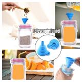 81 Pcs Reusable Mason Jar Food Storage Plastic Bags - Multi-Size Fresh Leak Proof Sandwich Snack Zipper Bags With Chalkboard Label Sticker and Silicone Funnel for Kitchen, Camping, Travel, Office - Re