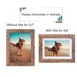 Califortree 5x7 Picture Frame - Can Display Photo 4x6 with Mat, Wood Frame with Shatterproof Plexiglass, Horizontal and Vertical Display for Wall and Tabletop, Rustic Brown - Retail: $5