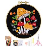 ERKOON Embroidery Kit for Beginners, Flower Cross Stitch Set for Include Embroidery Cloth Hoops Threads for Craft Lover Hand Stitch with Embroidery Skill Techniques (Mushroom) - Retail: $9