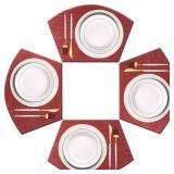 PIGCHCY Wedge Shaped Placemats for Dining Table Cross-Weave Washable Vinyl Placemat Heat Resistant Round Table Mats Set of 4 (Burgundy Red) - Retail: $10