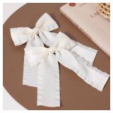 2PCS Hair Bows for Women Girls 4in Off White Tassel Hair Ribbon Bowknot Hair Clips Barrettes Hair Accessories for Teens Toddler Girls Kids with Long Tail - Retail: $7