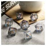 DNDND Liquid Sharp Edge DND Dice, A Full Set of Liquid D&D Die with Gift Case for Dungeons and Dragon Game (Grey Liquid) - Retail: $21