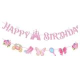 GZDUCK Princess Happy Birthday Banner for Girls- Pink Princess Birthday Party Decorations, Pink Happy Birthday Banner with Castle, Crown for Girl 1st 2nd 3rd Birthday Baby Shower Decorations - Retail: