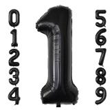 40 Inch Giant Black Number Balloons, Helium Mylar Foil Number Balloons for Birthday, Number 1 Balloon for Party Celebration Decorations Graduations Anniversary Baby Shower Photo Shoot - Retail: $4