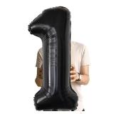 40 Inch Giant Black Number Balloons, Helium Mylar Foil Number Balloons for Birthday, Number 1 Balloon for Party Celebration Decorations Graduations Anniversary Baby Shower Photo Shoot - Retail: $4