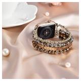 MOFREE Beaded Bracelet Compatible with Apple Watch Band 38mm/40mm/41mm/42mm, Fashion Elastic Stretch Women Bands for iWatch Series 11/10/9/8/7/SE/6/5/4/3/2/1 iPhone Watch Strap Bands Coffee - Retail: 