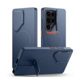 SURITCH for Samsung Galaxy S25 Ultra Phone Case, Magnetic Protective Cover with Camera Cover & Adjustable Metal Kickstand for Galaxy S25 Ultra (2025)-Dark Blue - Retail: $30