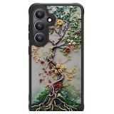 FUNMIKO for Samsung Galaxy S25 Case Wireless Charging & Military-Grade Protection - Trendy Floral Design for Women Girls, Matte Phone Cover with Shockproof Corners - Blooming Tree of Life - Retail: $1