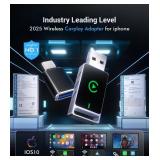 2025 Wireless CarPlay Adapter for iPhone 30ms Latency Wired to Wireless for Apple CarPlay Wireless Adapter 3S Connection Adaptable to iOS10+ Version & Cars from 2015+ Mini Size Car Play Wireless - Ret