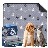WanpeeGoo Washable Pee Pads, Puppy Pee Pad for Dogs, 2 Pack Absorbent Reusable Training Dog Pads Pet Puppy Pads, Non-Slip Potty Pads for Whelping, Playpen, Crate, Bed, Grey 24"x24" - Retail: $15