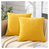 GAWAMAY Decorative Square Throw Pillow Covers 22"x22" Inch Set of 2, Super Soft Chenille Pillows Farmhouse Fall Pillowcase for Living Room Bedroom Sofa Couch Cushion Cover Mustard Yellow 55x55cm - Ret