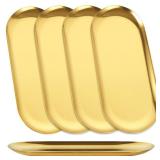 AKOLAFE 5PCS Stainless Steel Serving Tray Set Gold Platters for Serving Food Party Medium Metal Trays Decorative 10" Long Plate Oval Storage Trays Thickened Serving Dishes for Entertaining Sushi Snack