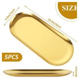 AKOLAFE 5PCS Stainless Steel Serving Tray Set Gold Platters for Serving Food Party Medium Metal Trays Decorative 10" Long Plate Oval Storage Trays Thickened Serving Dishes for Entertaining Sushi Snack