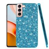 Compatible with Samsung S22 Case Glitter Shockproof, for Samsung Galaxy S22 Phone Case Bling Sparkly Soft TPU and PC Silicone Shiny Girl Women Thin Protective Cover (Blue) - Retail: $13