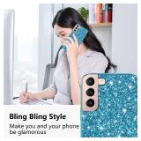 Compatible with Samsung S22 Case Glitter Shockproof, for Samsung Galaxy S22 Phone Case Bling Sparkly Soft TPU and PC Silicone Shiny Girl Women Thin Protective Cover (Blue) - Retail: $13