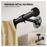 YaFex Heavy Duty Curtain Rods 32-150 Inch, 1 Inch Adjustable Black Curtain Rod for Windows, Extra Long Window Treatment Rods with Aluminium Finials, Easy Installation - Retail: $23