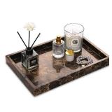 Marble Bathroom Vanity Tray, Natural Luxury Vanity Home Kitchen Bathroom Table Tray, Stone Decorative Countertop Dresser Trays for Key Coffee Perfume Jewelry Makeup (Dark Brown, 12"x 8" x1.2") - Retai