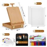 Deluxe Art Supplies 27 Pieces Art Set with Tabletop Easel, 12 Colors Acrylic Paint, 10 Paint Brushes, 3 Canvas Panels, Palettes - Retail: $44
