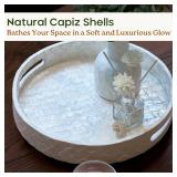 CHI AN HOME 12.6 Inch Capiz Round Decorative Tray, Decorative Serving Tray with Handles for Coffee Table, Kitchen Counter, Bathroom Vanity or Dining Table Centerpiece Tray, Modern Farmhouse Decor - Re