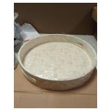 CHI AN HOME 12.6 Inch Capiz Round Decorative Tray, Decorative Serving Tray with Handles for Coffee Table, Kitchen Counter, Bathroom Vanity or Dining Table Centerpiece Tray, Modern Farmhouse Decor - Re