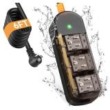 Outdoor Power Strip Weatherproof 6 FT Outdoor Extension Cord Waterproof Surge Protector Power Strip, 3 AC Outlets, 1625W - for Camping, Home, Office, Garden, Dorm, FCC UL Listed - Retail: $19