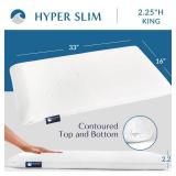 Bluewave Bedding Hyper Slim Gel Memory Foam Pillow for Stomach and Back Sleepers - Thin, Flat Design for Cervical Neck Alignment and Deeper Sleep (2.25-Inches Height, King Size) - Retail: $55