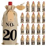 Shintop 20pcs Jute Wine Bags with Gift Tags and 100 Feet Jute Twine, 14 x 6 1/4 inches Hessian Numbered Bottle Gift Bags with Drawstring for Blind Wine Tasting (No.1-No.20, Brown) - Retail: $22