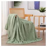 Linecooo Sage Green Fleece Throw Blanket 50x60 for Couch Sofa Bed,Super Soft Cozy Plush Microfiber Flannel Blanket with Stripes Design Lightweight for Adults,Woman,Girls - Retail: $10
