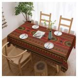 DANSICUINI Tribal Pattern Rectangle Tablecloth Ethnic Geometric African Stripes Table Cloth Red Rectangular Tablecloth Table Cover for Dining Kitchen Party 54 x 72 Inch - Retail: $20