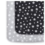 Pack and Play Sheets, 2 Pack Mini Crib Sheets, Stretchy Playard Fitted Sheet, Compatible with Graco Pack n Play, Soft and Breathable Material, Grey & Black - Retail: $17