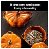STAUB 0.5-qt Petite Ceramic, Oven & Stove Safe up to 572°F, Pumpkin Dish, Baking , Candy Dish, Burnt Orange - Retail: $40