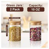 Wangsdjy 10oz Glass Storage Container - Airtight Glass Jars with Cork Lid, Spice Jars, Candy Jar, Food Storage Jars for Candy, Spices, Coffee, Tea, Nuts  - Retail: $9