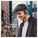 FIO MOTUS Active Noise Cancellation Wireless Bluetooth On-Ear Headphones:with - Hi Res Sound Up to 55H Battery Life, Lightweight, Comfortable, Foldable Design, for Home Office Travel, Dark Brown - Ret