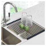 Seropy Roll Up Dish Drying Rack Over The Sink Drying Rack for Kitchen Counter, Rolling Dish Rack Over Sink Mat, Foldable Dish Drainer Stainless Steel Rack Kitchen Organization Gadgets 17.5"x11.8" - Re